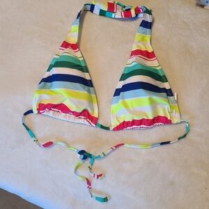 B.Split Size XL Colorful Striped Bikini Top